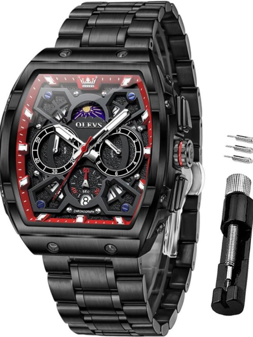 Stylish Men's Big Square Face Chronograph Watch - Stainless Steel Dress